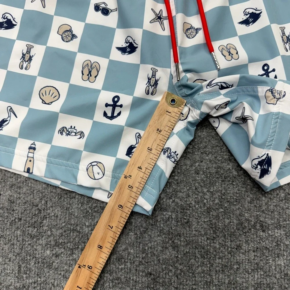 Swannies Men Blue Nautical Checkered Swim Trunks Board Shorts Size 38 Drawstring